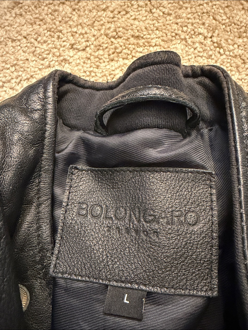 Black Quilted Leather Moto Jacket - Size Large - Picture 7 of 8